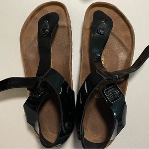 Birkenstock Sandals: Black Patent Kairo. Ladies 10, men’s 8. European size 41.